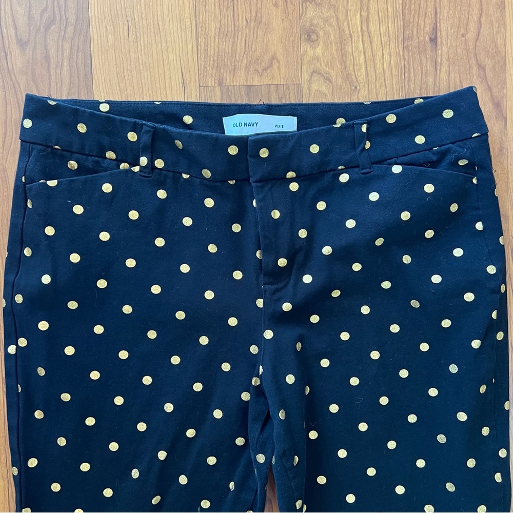 Old Navy 14 Black/Gold Polka Dot Pixie Pants, Excellent Condition